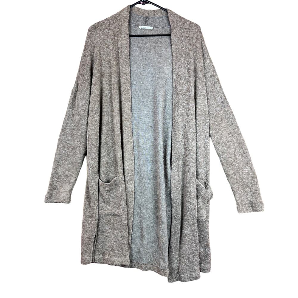 A.Gain Womens Cardigan Brown Duster Open Front Angora Blend Pockets Medium